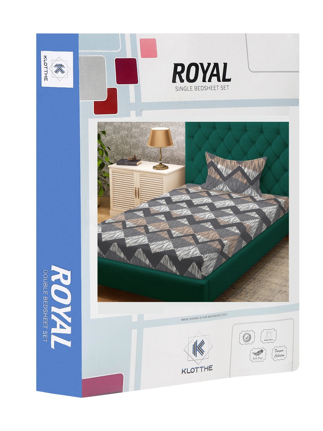 Grey Geometric 300 TC Cotton Blend Single Bedsheet in Book Fold Packing
