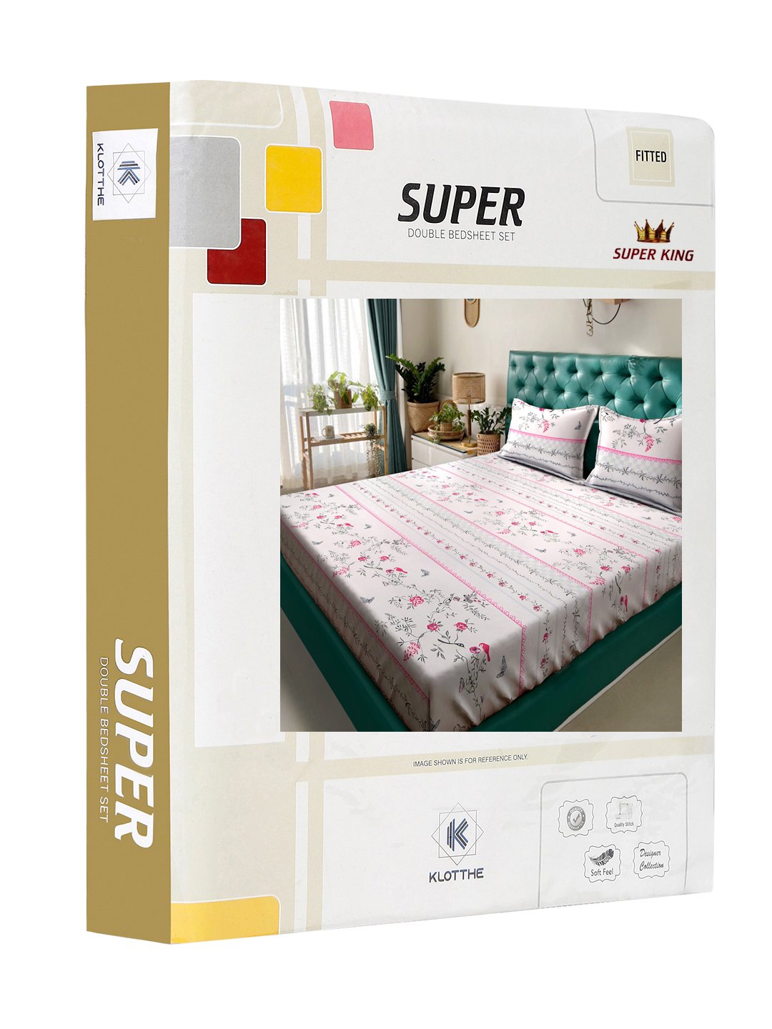 Cream Floral 300 TC Cotton Blend Fitted Double Bedsheet in Book Fold Packing