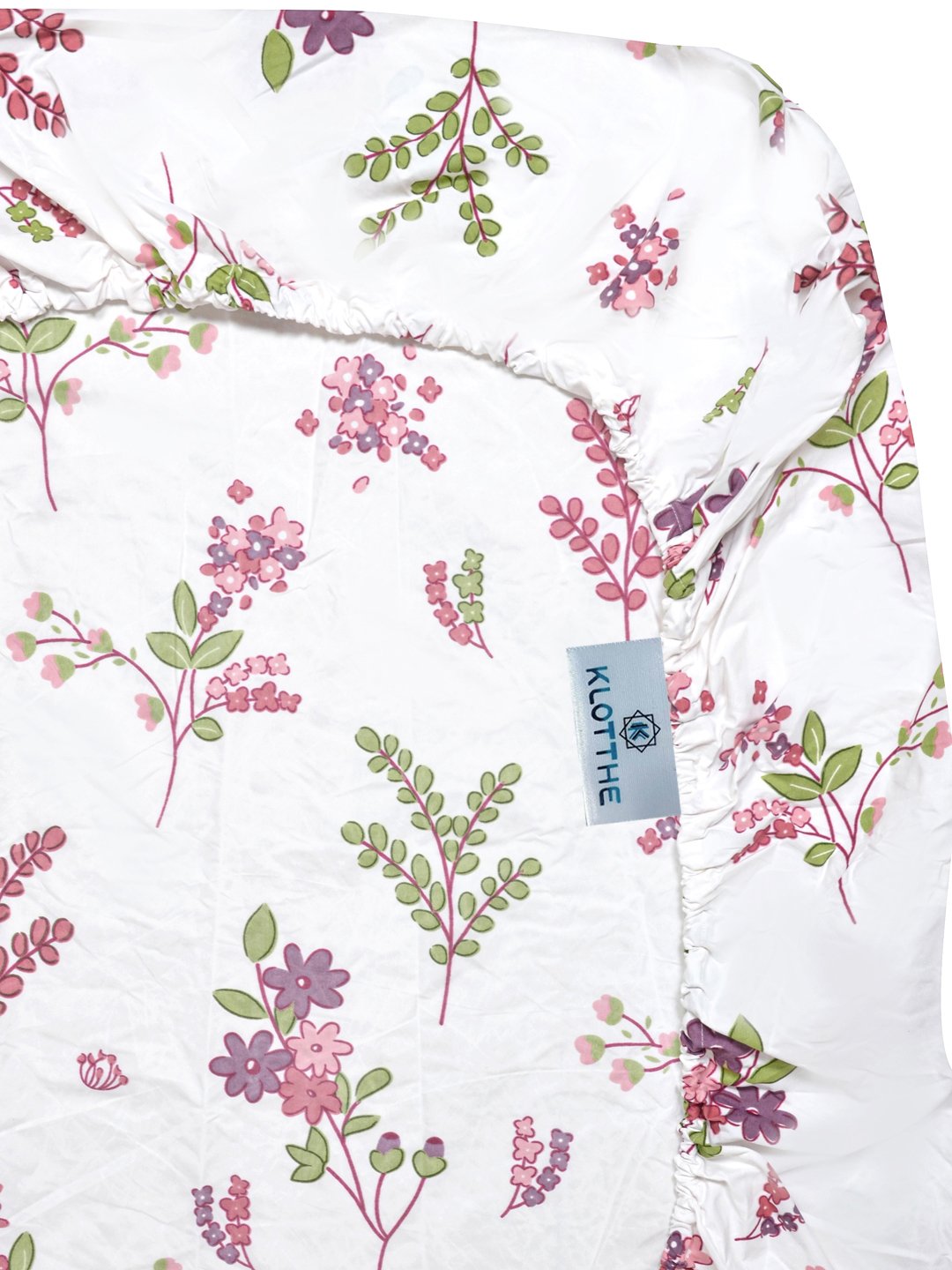 White Floral 300 TC Cotton Blend Fitted Double Bedsheet with 2 Pillow Covers