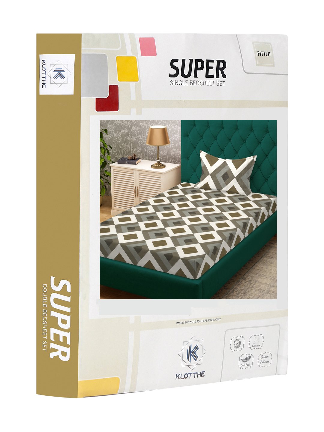 Multi Geometric 300 TC Cotton Blend Fitted Single Bedsheet in Book Fold Packing