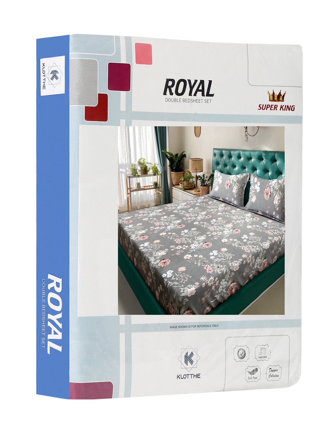 Grey Floral 300 TC Cotton Blend Double Bedsheet in Book Fold Packing