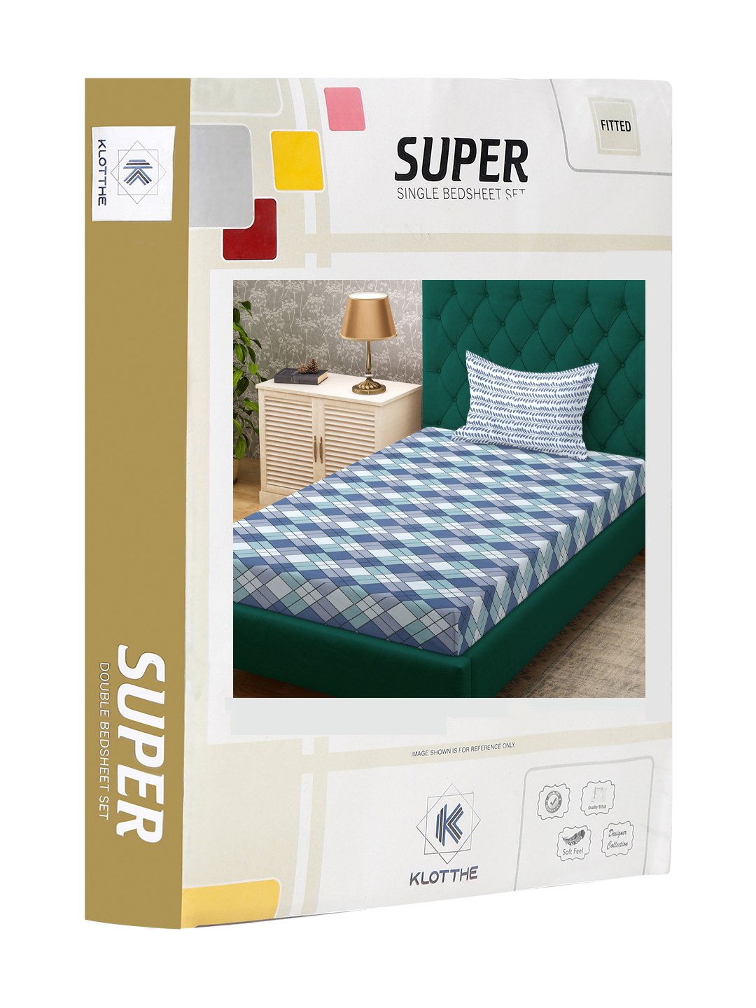 Multi Geometric 300 TC Cotton Blend Fitted Single Bedsheet Set in Book Fold Packing