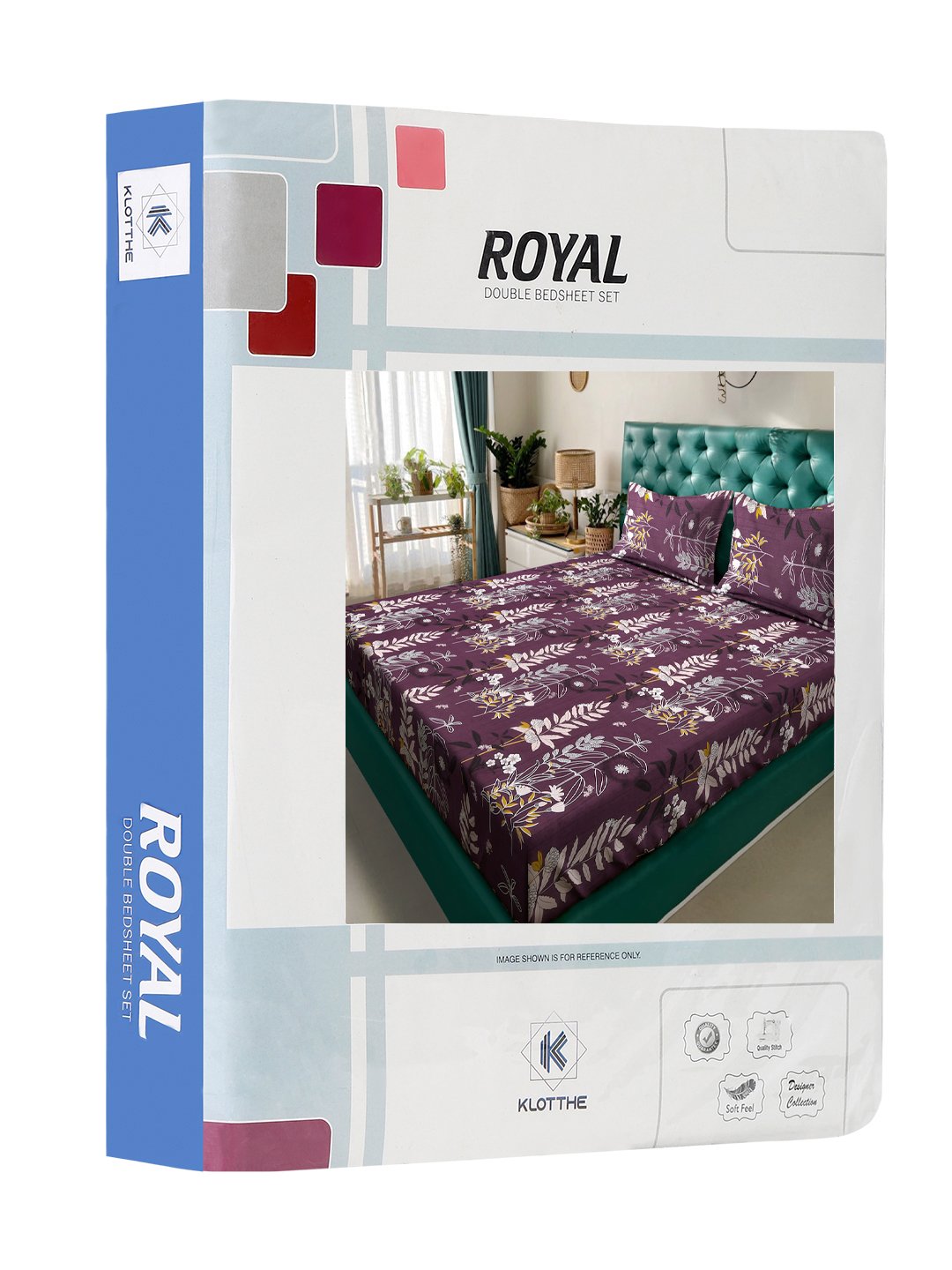 Purple Floral 300 TC Cotton Blend Double Bedsheet in Book Fold Packing