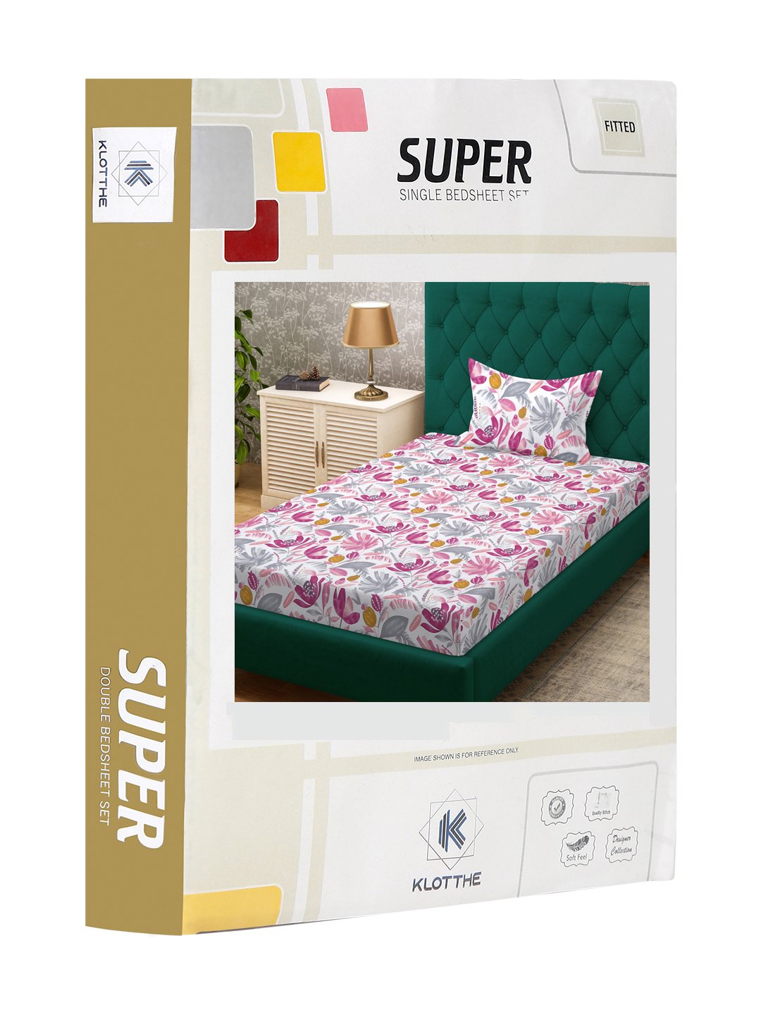 Multi Floral 300 TC Cotton Blend Fitted Single Bedsheet Set in Book Fold Packing