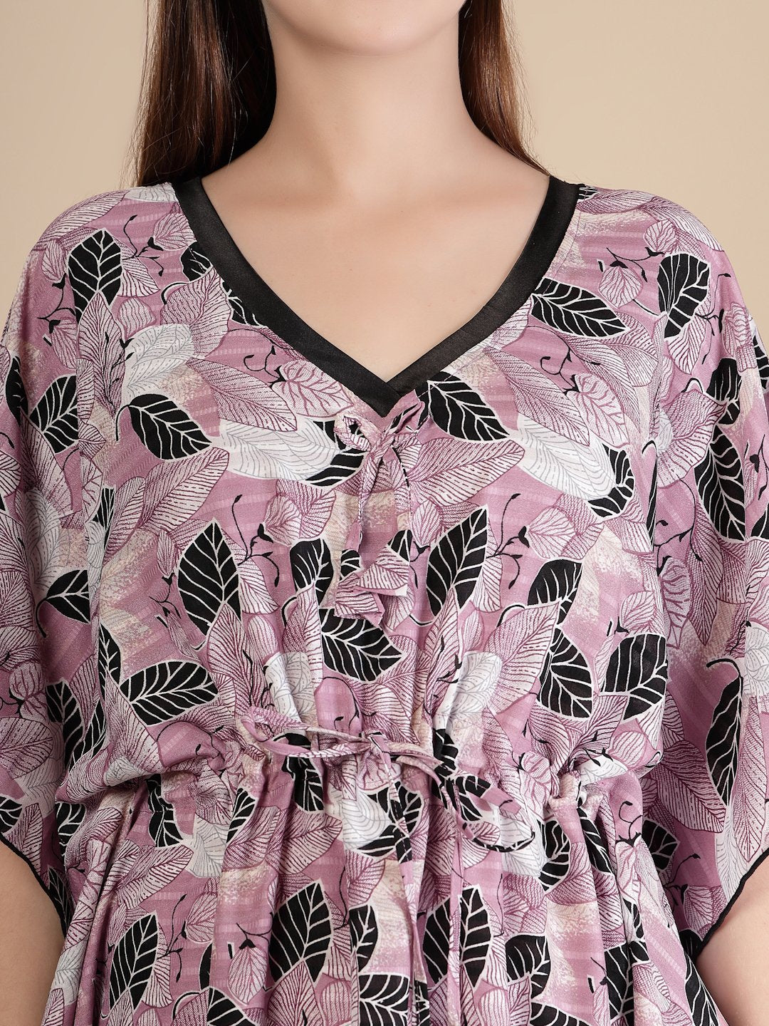 Pink Floral Cotton Blend Kaftan Maxi Nightdress