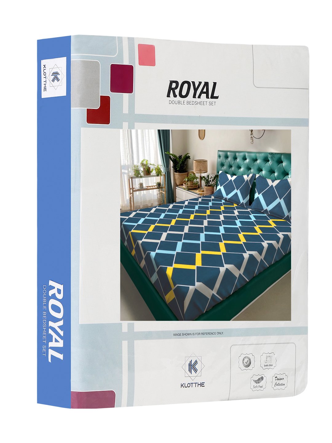 Blue Geometric 300 TC Cotton Blend Double Bedsheet in Book Fold Packing