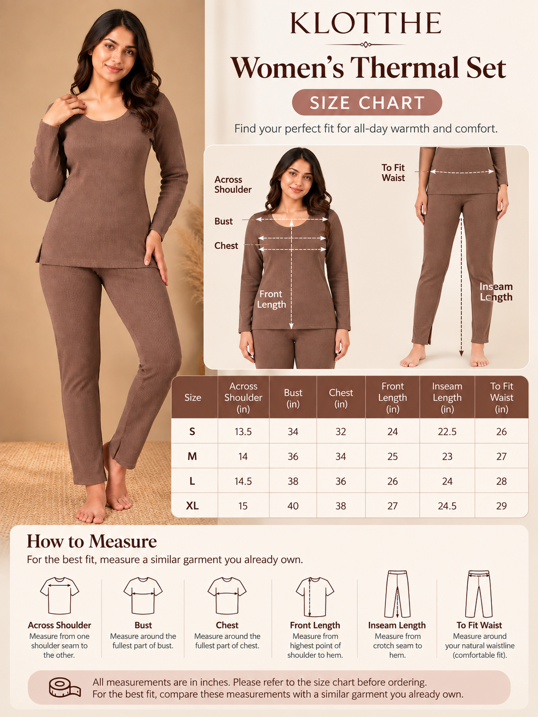 Orange Self Design Woolen Thermal Set