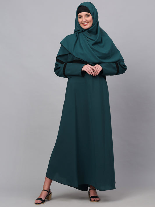 Klotthe Women Turq Embellished Burqa With Scarves