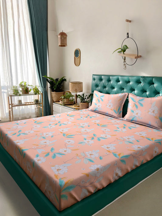 Klotthe Multi Floral 300 TC Cotton Blend Double Bedsheet with 2 Pillow covers