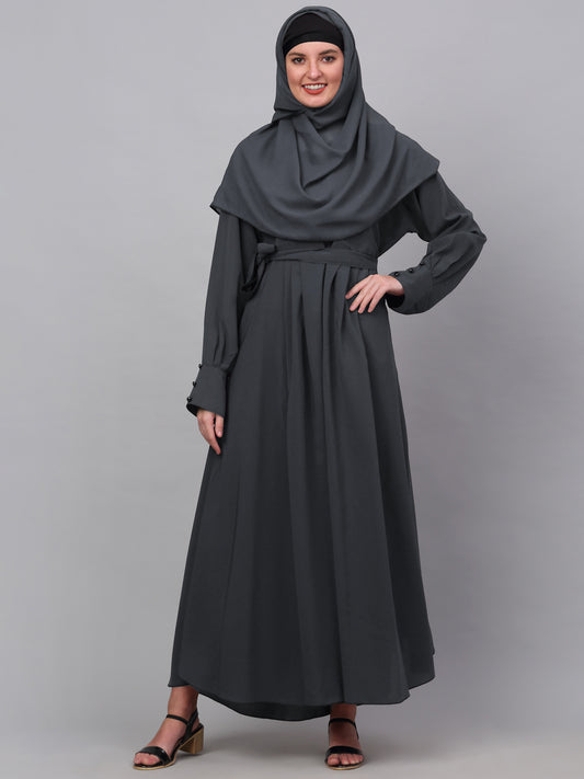 Klotthe Women Grey Embellished Burqa With Scarves