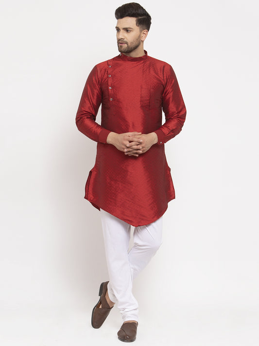 KLOTTHE Maroon Cotton Woven Design Kurta With Pyjama
