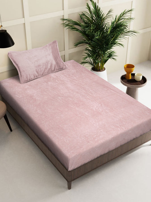 Klotthe Light Pink Solid Woolen Single Bed Sheet with Pillow Cover
