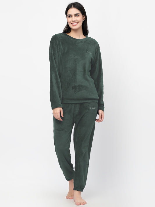 Klotthe Women Green Solid Wool Blend Night Suit