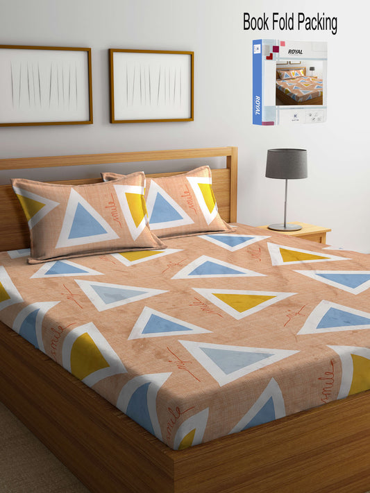 Klotthe Multi Geometric 300 TC Cotton Blend Double Bed Sheet with 2 Pillow Covers in Book Fold Packing