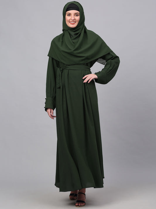 Klotthe Women Olive Embellished Burqa With Scarves