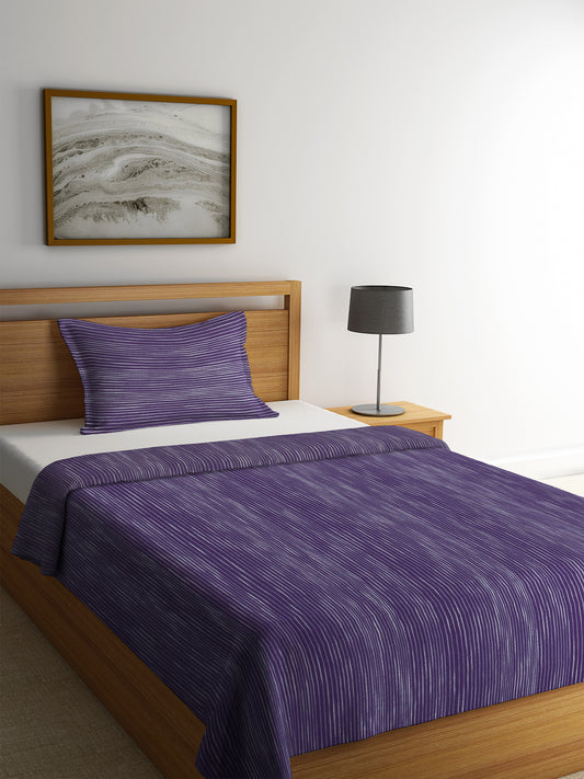 KLOTTHE Violet Cotton Woven Design Single Bed Cover With 1 Pillow Cover (225X150 cm)