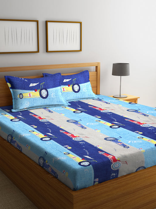 KLOTTHE Multi Polycotton Cartoon Characters King Size BedSheet With Two Pillow Covers (250X225 cm)