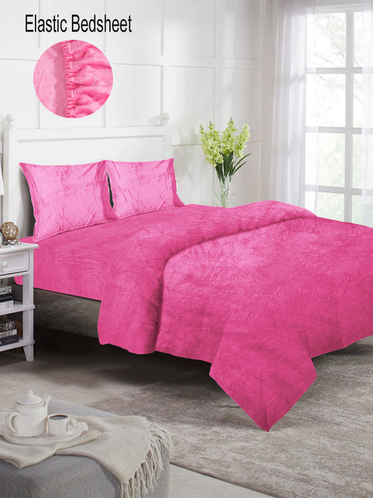 Klotthe Light Pink Solid Woolen Mild Winter Double King Bedding Set