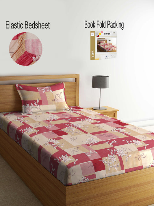 Klotthe Multicolor Floral 400 TC Pure Cotton Fitted Single Bedsheet Set in Book Fold Packing