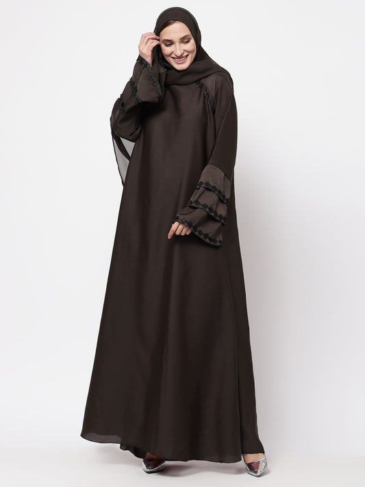 Klotthe Women Brown Embellished Burqa With Scarves