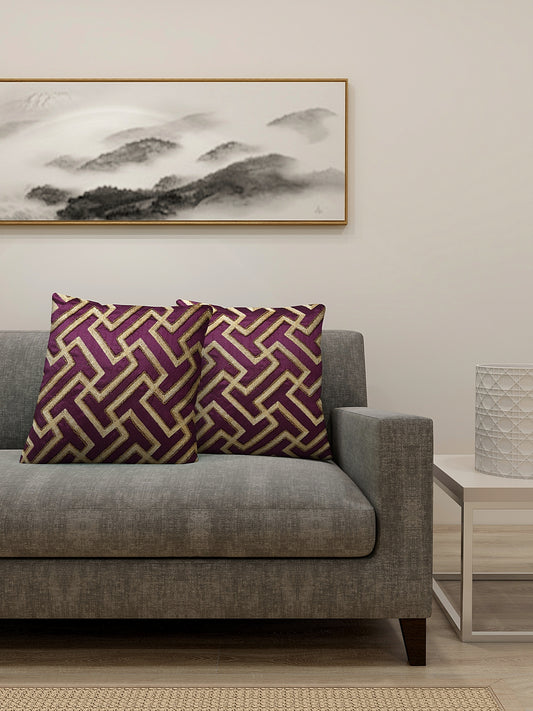 KLOTTHE Set of Two Purple Poly Cotton Cushion Covers With Microfibre Fillers (40X40 cm)
