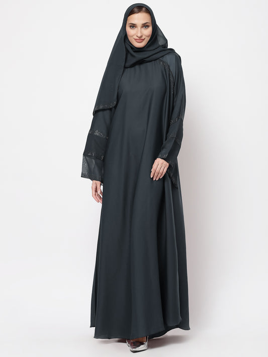 Klotthe Women Grey Embellished Burqa With Scarves