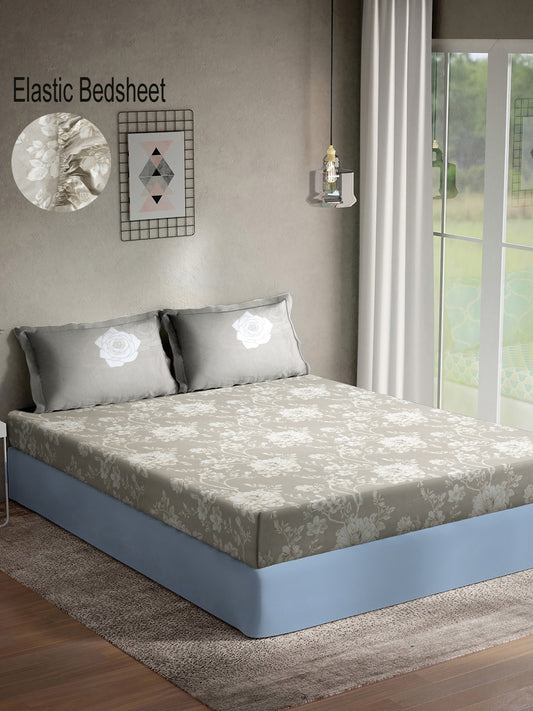 Klotthe Multicolor Floral 400 TC Pure Cotton Fitted Super King Double Bedsheet with 2 Pillow covers (270X270 cm)