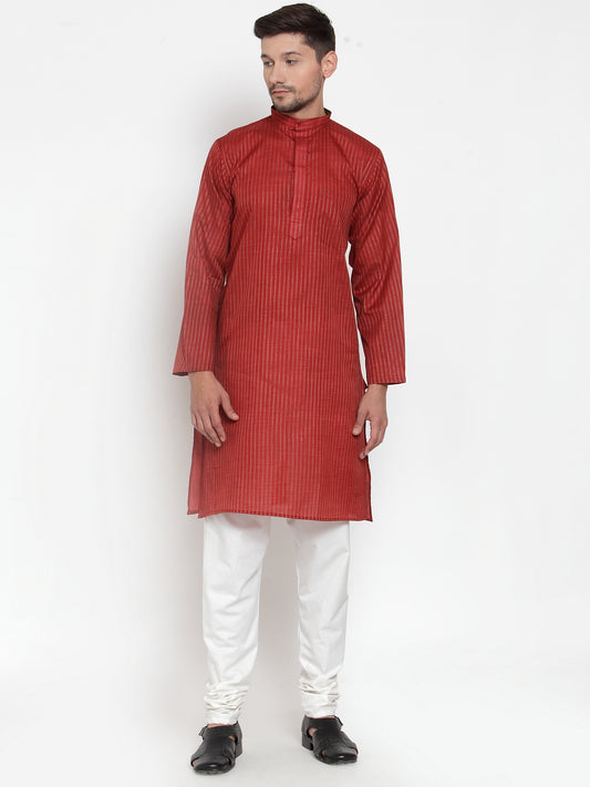 KLOTTHE Red Cotton Printed Kurta With Pyjama