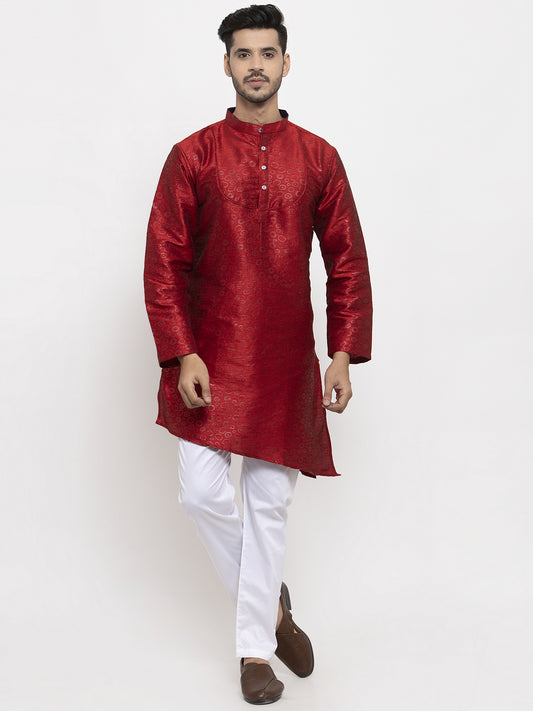KLOTTHE Maroon Cotton Self Design Kurta With Pyjama