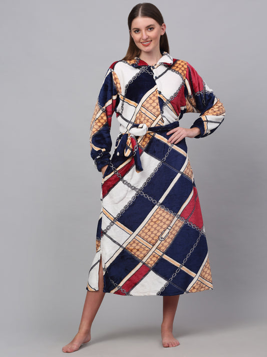 Klotthe Women MultiColor Printed Bath Robe With Belt