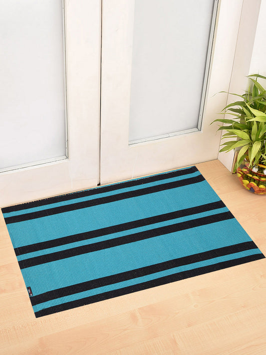 Klotthe Blue Striped Cotton Anti-Skid Rugs