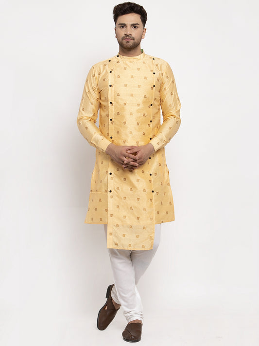 KLOTTHE Golden Cotton Woven Design Kurta With Pyjama