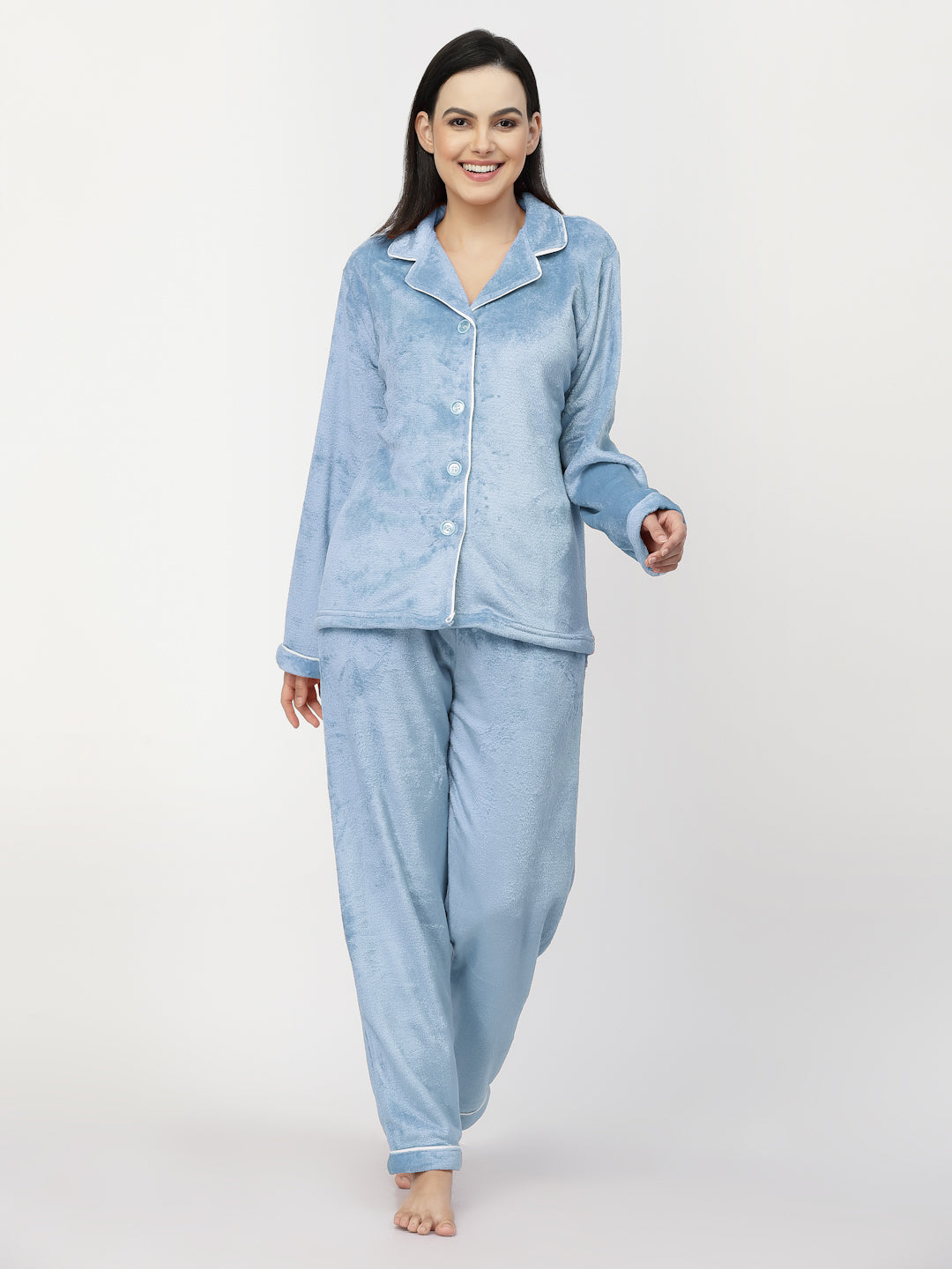 Klotthe Women SkyBlue Solid Woolen Night Suit KLOTTHE klotthe-women-skyblue-solid-woolen-night-suit-klotthe