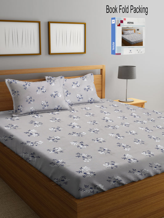 Klotthe Multi Floral 300 TC Cotton Blend Double Bed Sheet with 2 Pillow Covers in Book Fold Packing