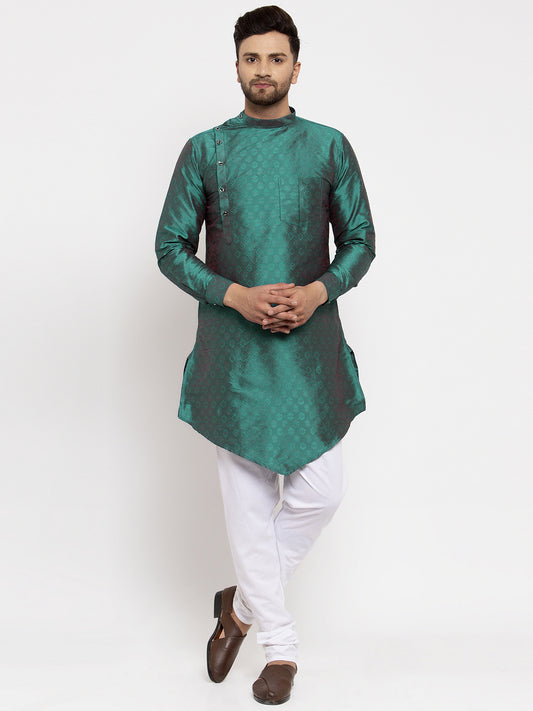 KLOTTHE Green Cotton Woven Design Kurta With Pyjama