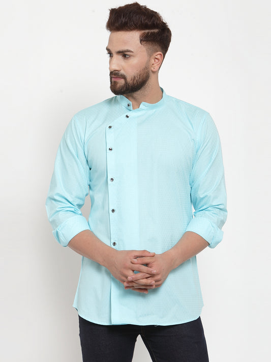 SkyBlue Cotton Silk Embellished Party Kurtas