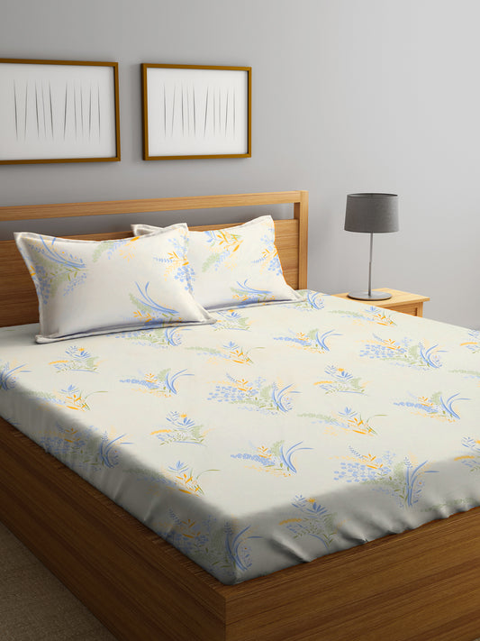 Klotthe Multi Floral 300 TC Cotton Blend Double Bedsheet with 2 Pillow Covers