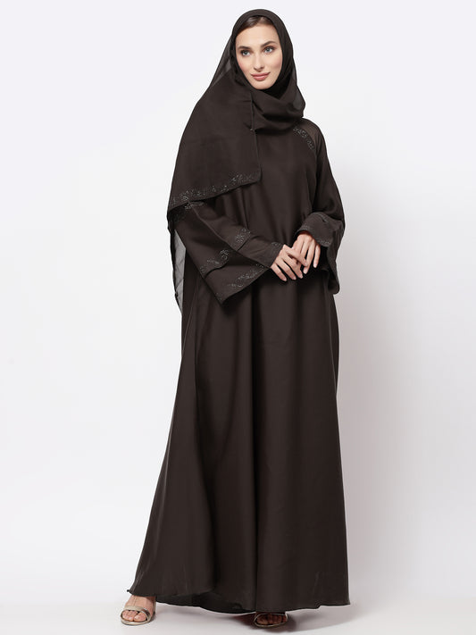 Klotthe Women Brown Embellished Burqa With Scarves