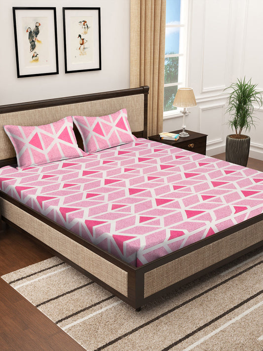 Klotthe Multicolor Geometric 300 TC Cotton Blend Super King Double Bedsheet with 2 Pillow covers