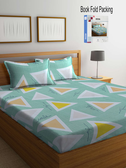 Klotthe Multi Geometric 300 TC Cotton Blend Double Bed Sheet with 2 Pillow Covers in Book Fold Packing