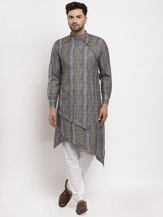 KLOTTHE Grey Cotton Printed Kurta With Pyjama