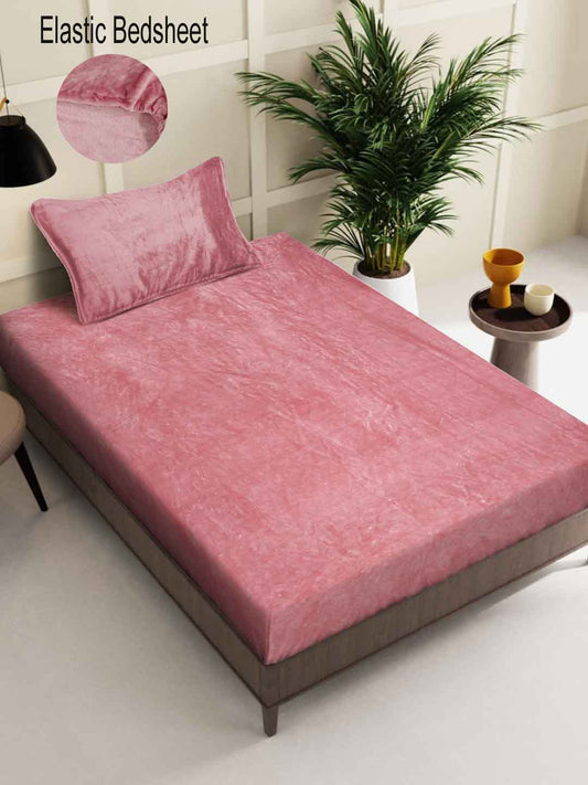 Klotthe Rust Solid Woolen Fitted Single Bed Sheet with Pillow Cover