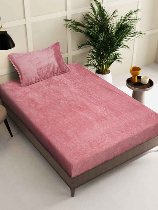 Klotthe Rust Solid Woolen Single Bed Sheet with Pillow Cover