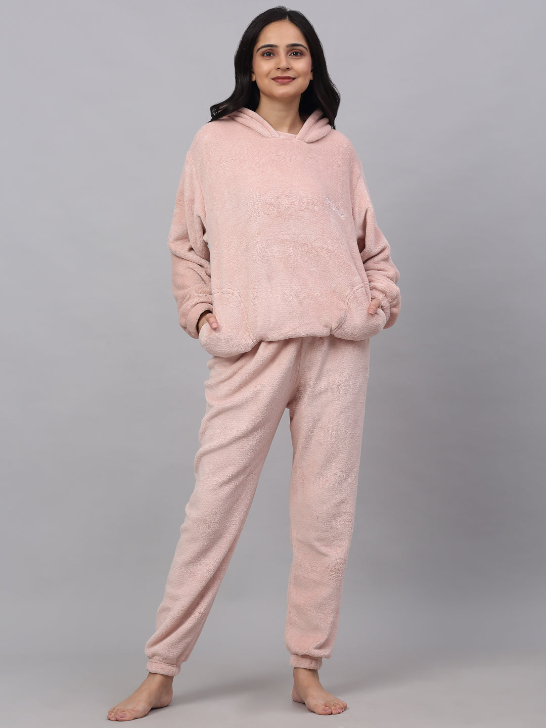 Woolen Fleece Winter Warm Hooded Night Suits for Women by KLOTTHE Woolen Fleece Winter Warm Hooded Night Suits for Women by KLOTTHE
