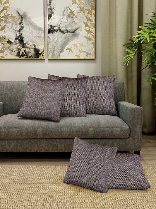 KLOTTHE Set of 5 Brown Polycotton Self Design Cushion Covers (40X40 cm)