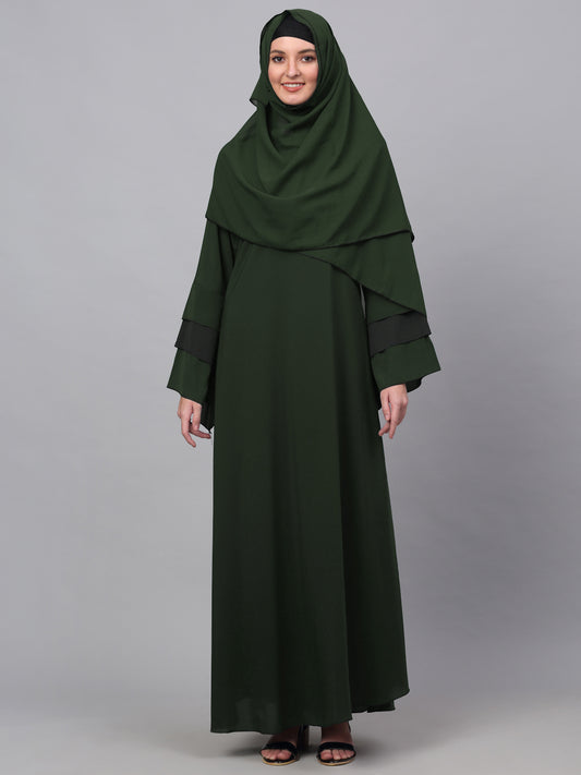 Klotthe Women Olive Embellished Burqa With Scarves