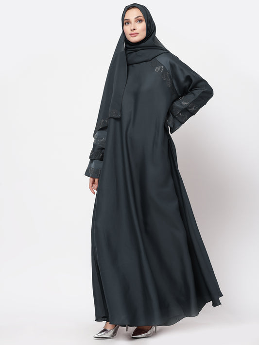 Klotthe Women Grey Embellished Burqa With Scarves