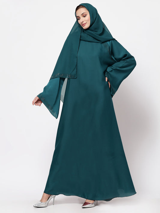 Klotthe Women Turquise Embellished Burqa With Scarves