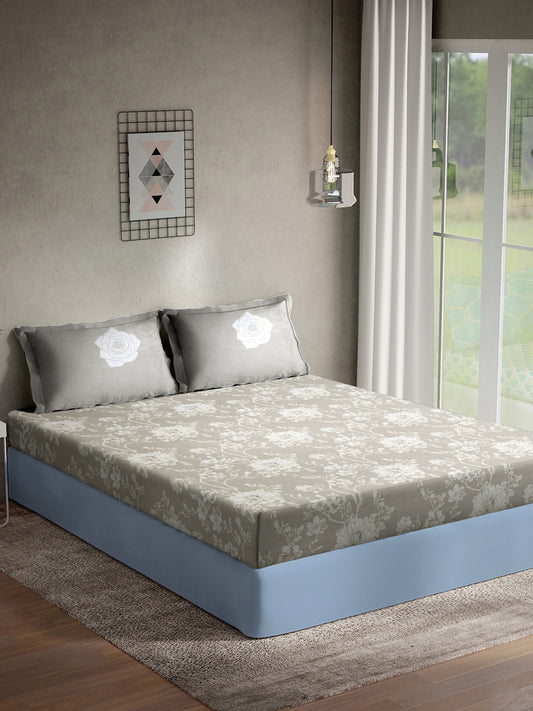 Klotthe Multicolor Floral 400 TC Pure Cotton Fitted Super King Double Bedsheet Set in Book Fold Packing (270X270 cm)