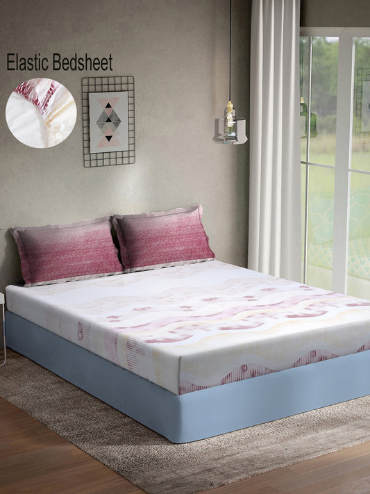 Klotthe Multicolor Abstract 400 TC Pure Cotton Fitted Super King Double Bedsheet with 2 Pillow covers (270X270 cm)